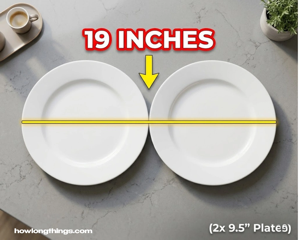 19 inches long Two dinner plates side by side