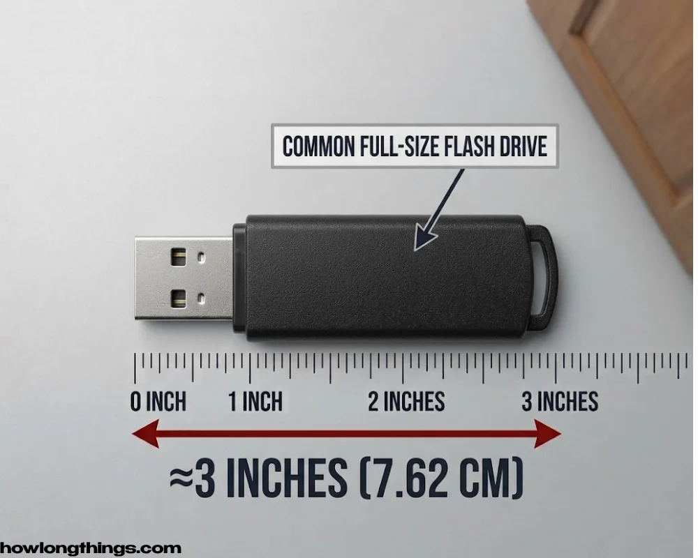 3 inches long USB flash drive.