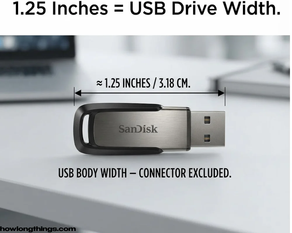 A 1.25 inches USB flash drive's width