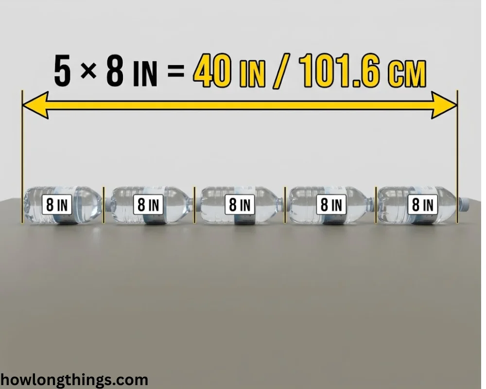Five 500-Milliliter Water Bottles Lined Up that how long 40 inches