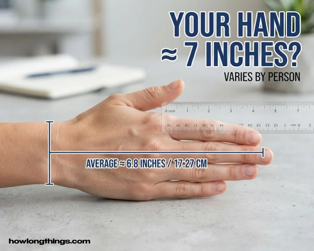 The length of an average adult woman's hand that is 7 inches long