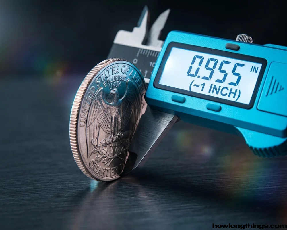 A US quarter's diameter of 1 inch long