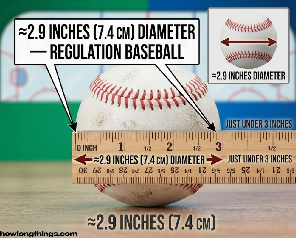 3 inches long baseball's diameter