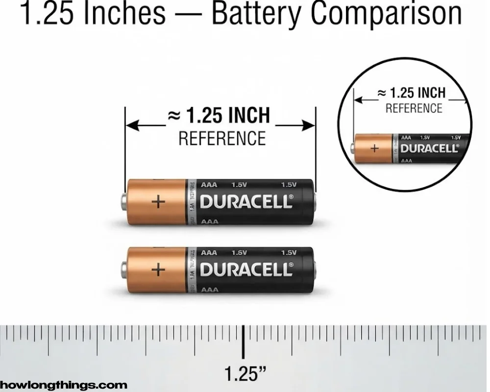 A AAA 1.25 inches battery's width