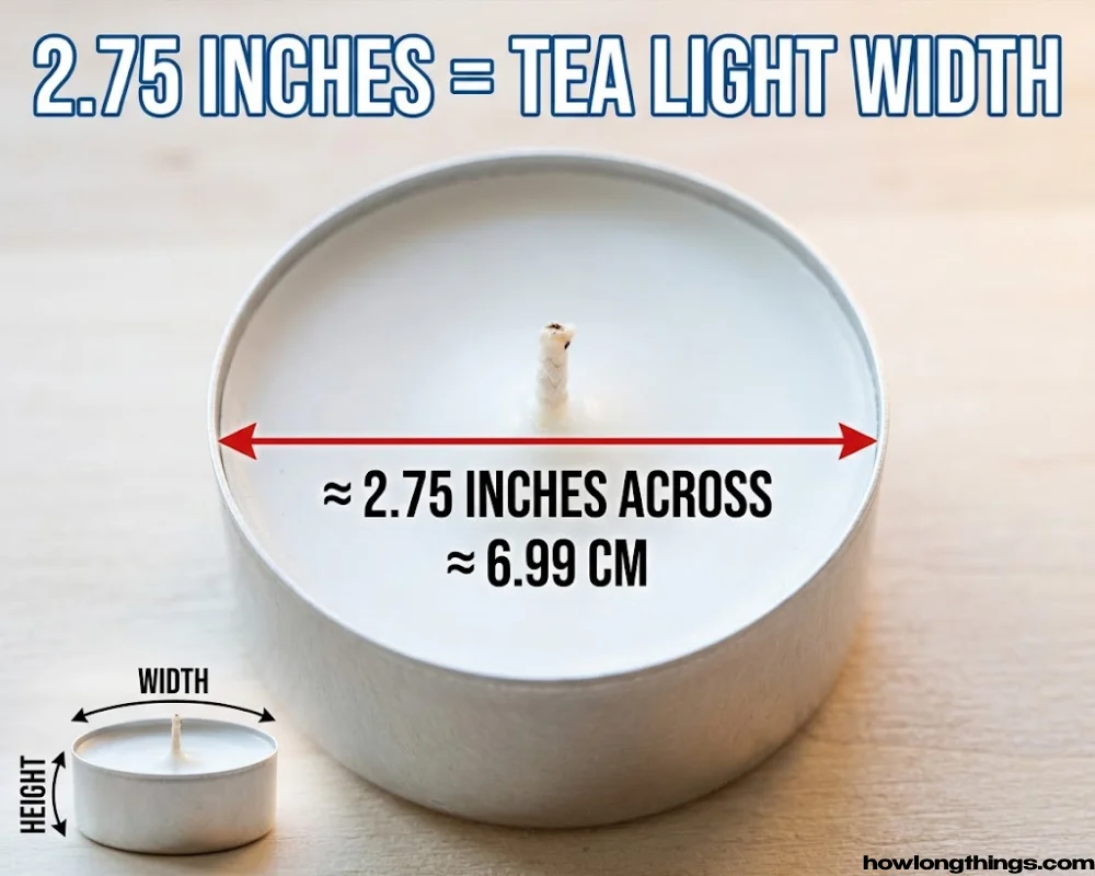A tea light candle of 2.75 inches long