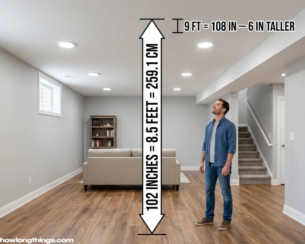 Eight and a half feet of ceiling height of 102 inches long