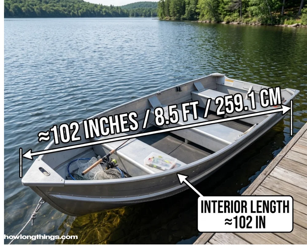 A small fishing boat's interior 102 inches long length