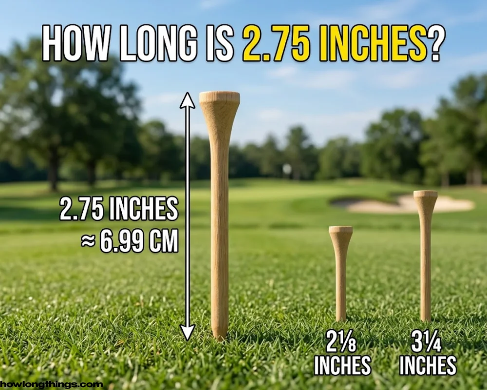 A standard golf tee of 2.75 inches long