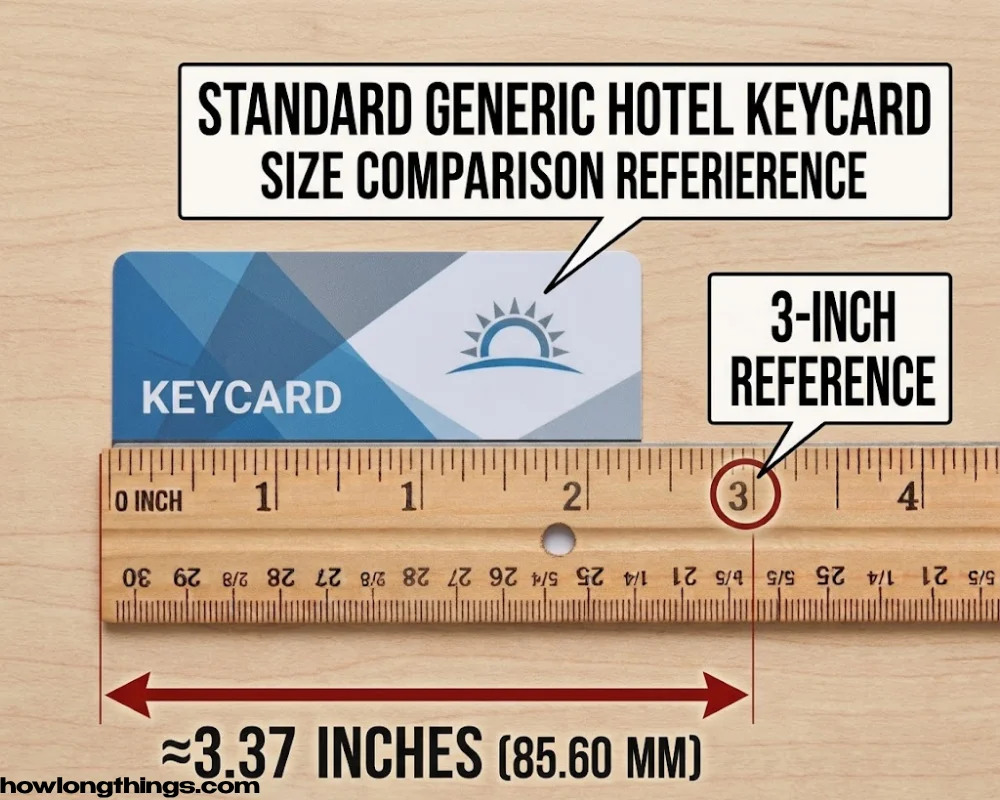 A hotel keycard of 3 inches long