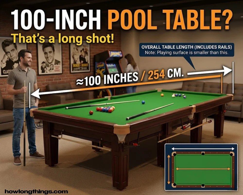 regulation pool table of 100 inches long