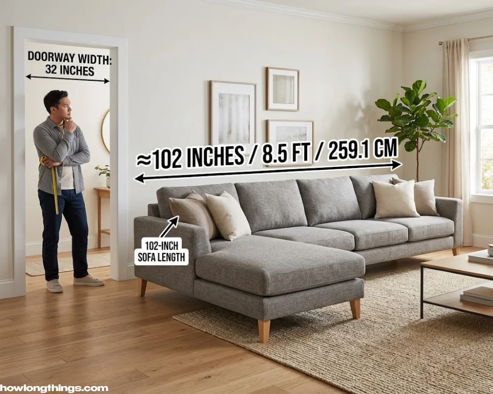 A large sectional sofa of 102 inches long