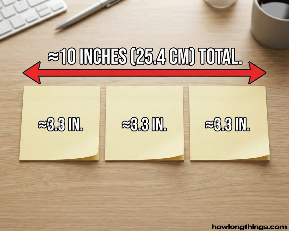 Three sticky notes side by side of 10 inches long
