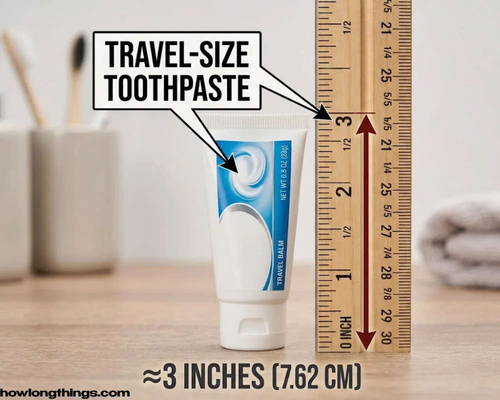 A travel-size toothpaste tube of 3 inches long