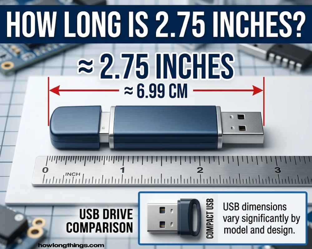 A USB flash drive of 2.75 inches long