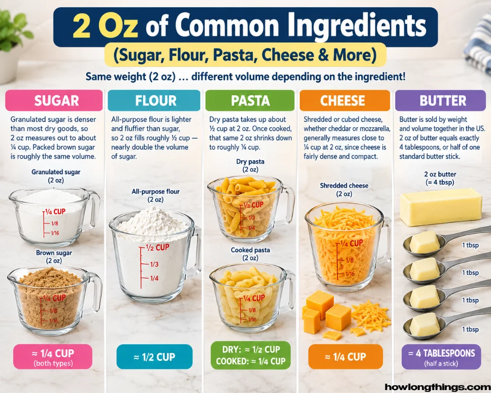 2 Oz of Common Ingredients (Sugar, Flour, Pasta, Cheese & More)