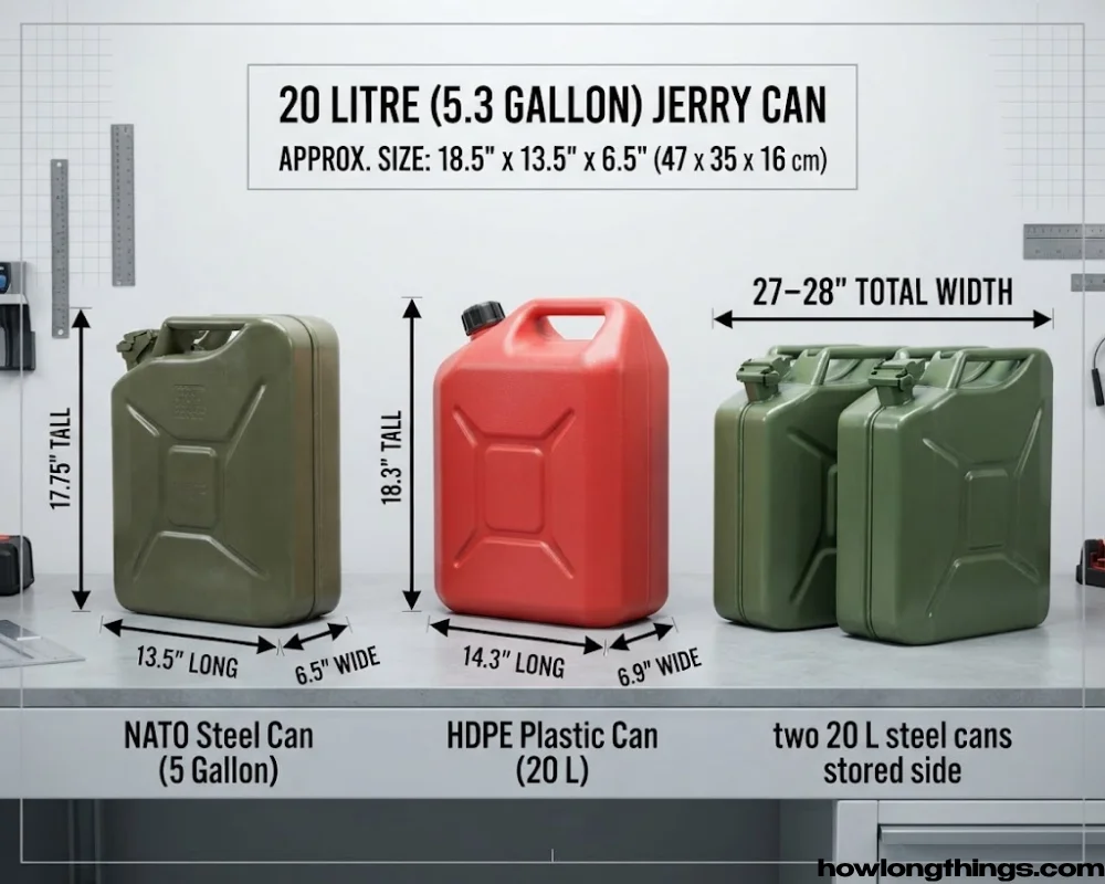 20 Litre (5 Gallon) Jerry Can Dimensions