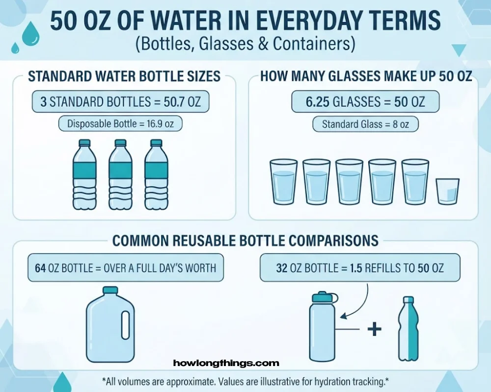 50 Oz of Water in Everyday Terms (Bottles, Glasses & Containers)