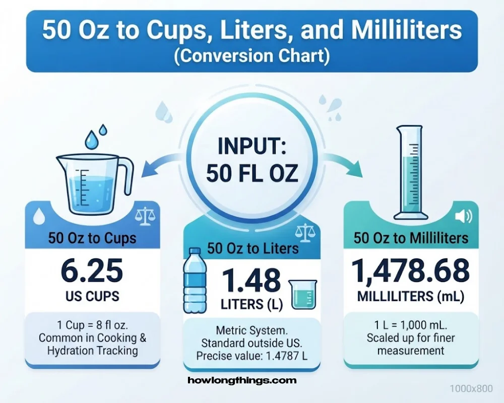 50 Oz to Cups, Liters, and Milliliters (Conversion Chart)