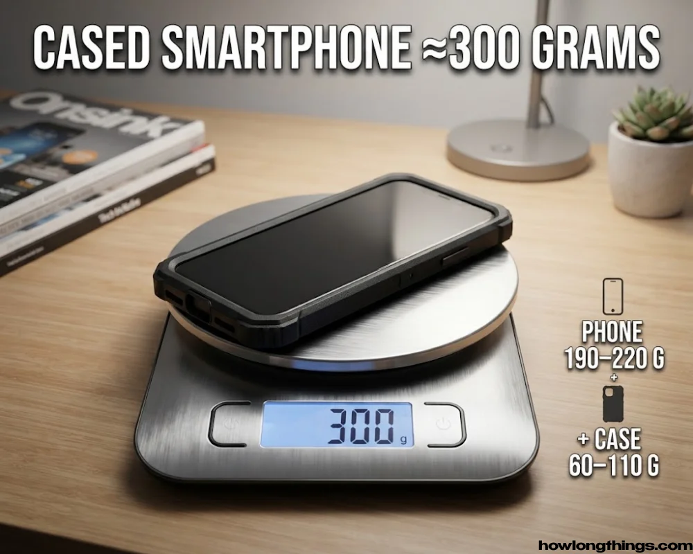 A Cased Smartphone around 300 grams