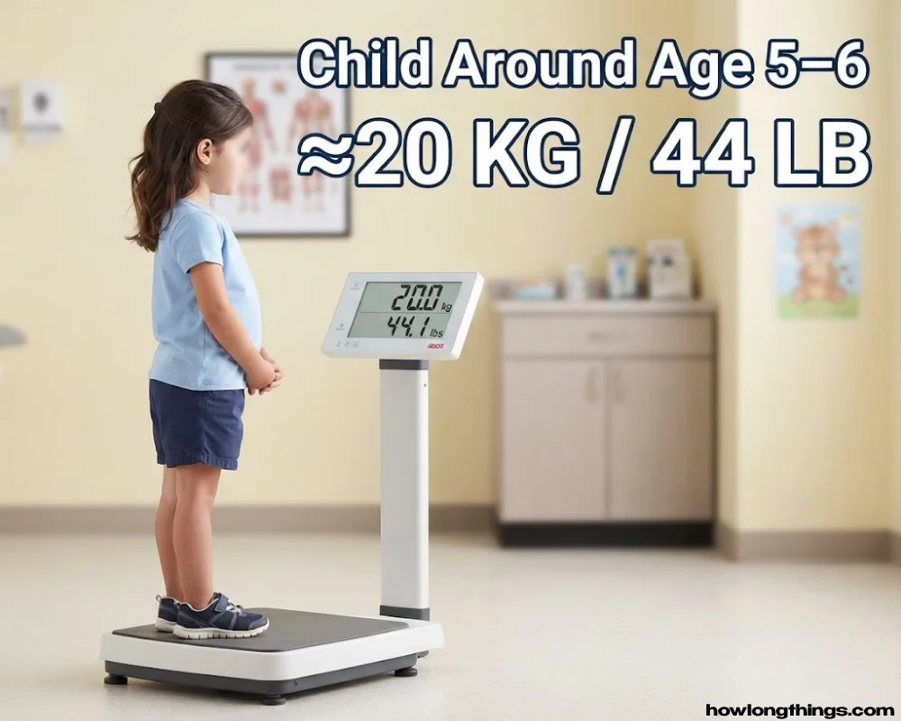 A Child Around Age 5 or 6 around 20 kg heavy