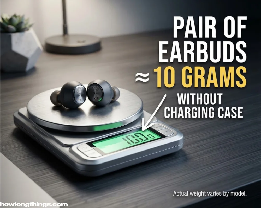 A Pair of Wireless Earbuds with 10 grams weight