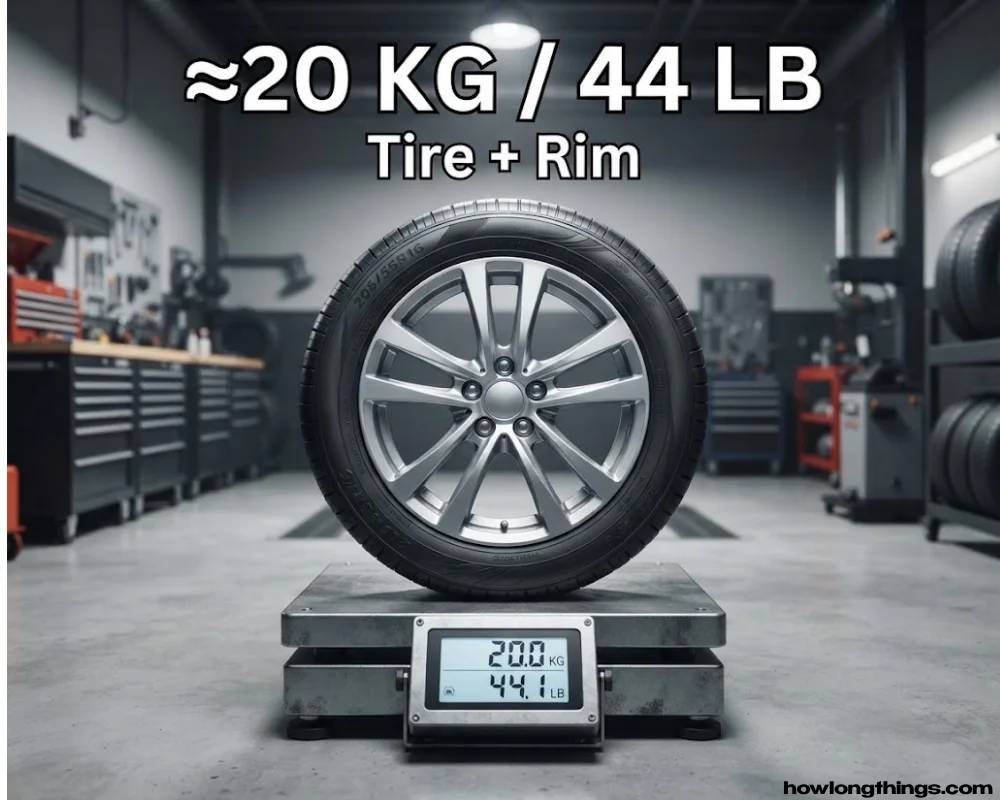 A Standard Car Tire With Rim of 20 kg