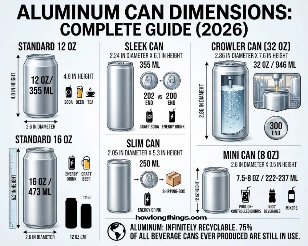 Aluminum Can Dimensions: Complete Size, Height & Diameter Guide (2026)