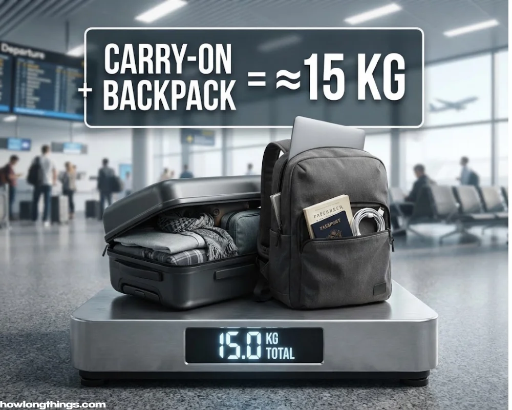 Carry-On Bag Plus Laptop Backpack of 15 kg heavy