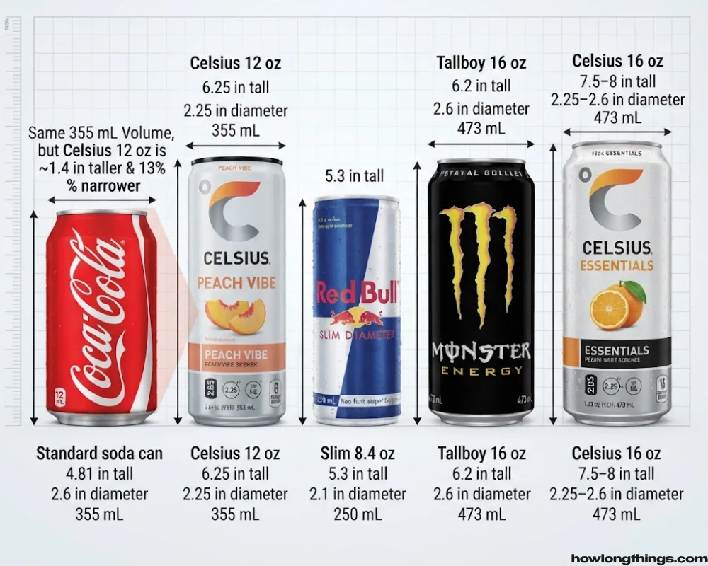 Celsius Can vs Soda Can and Other Energy Drink Sizes