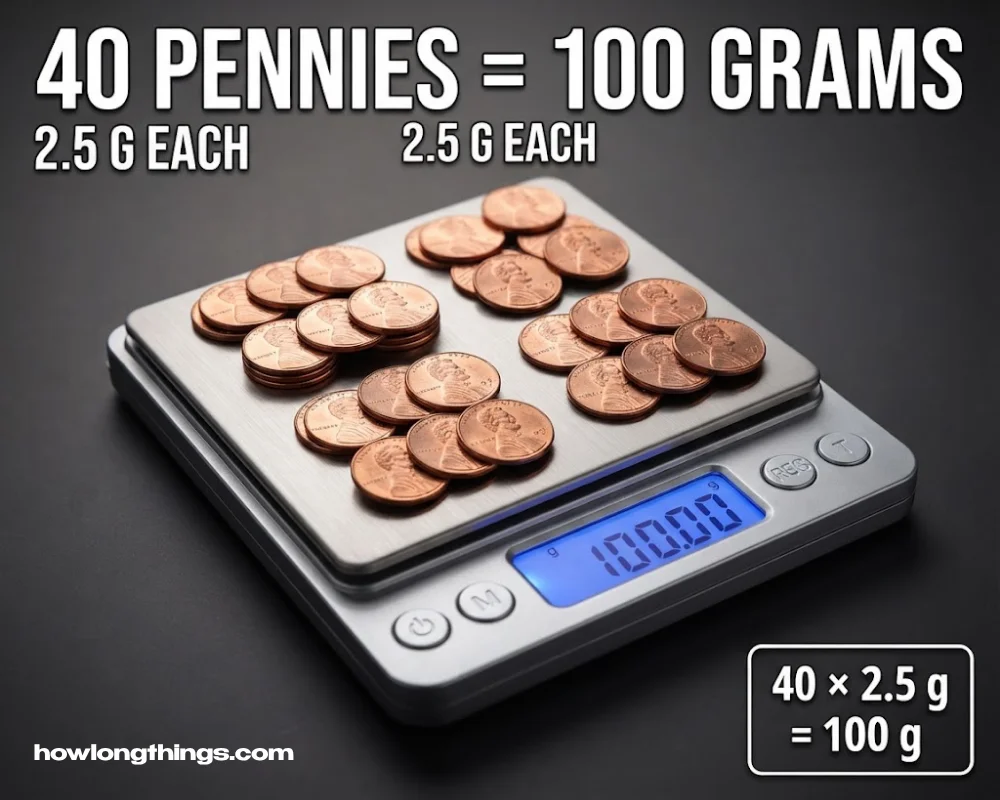 Forty US Pennies of 100 grams