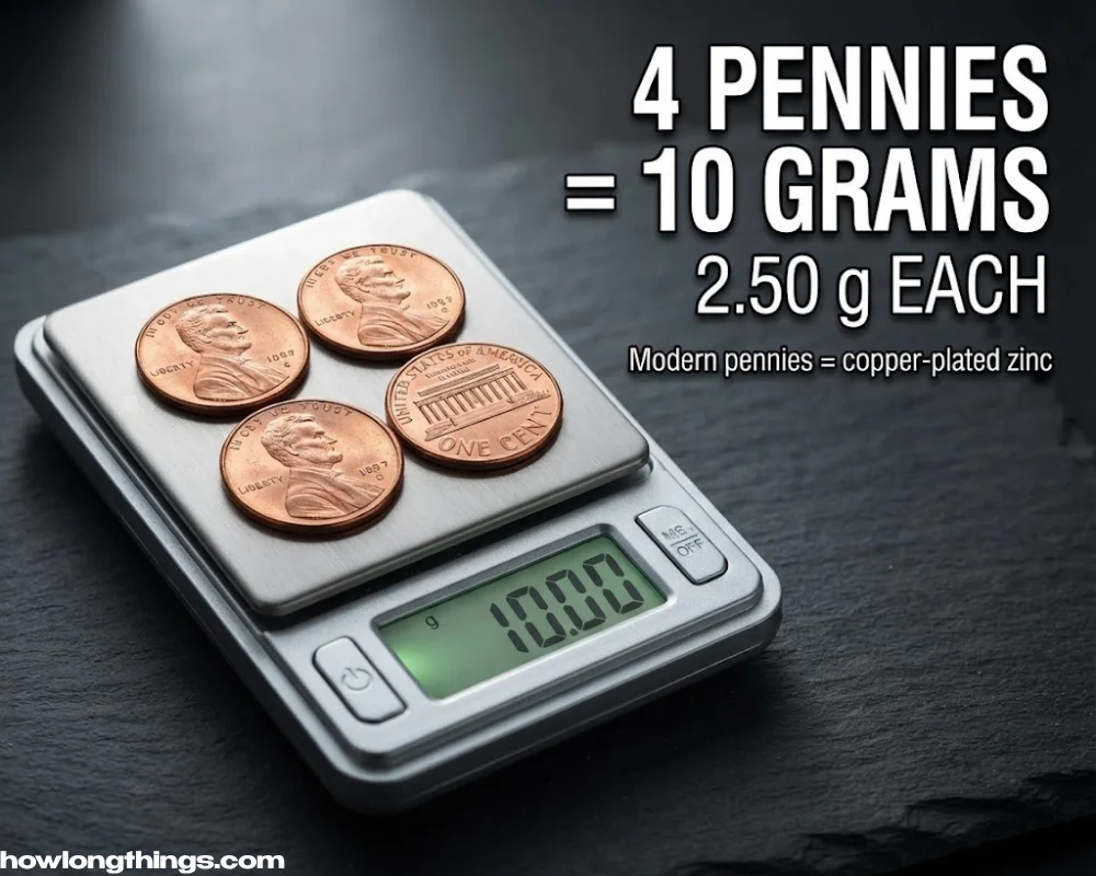 Four US Pennies of 10 gram