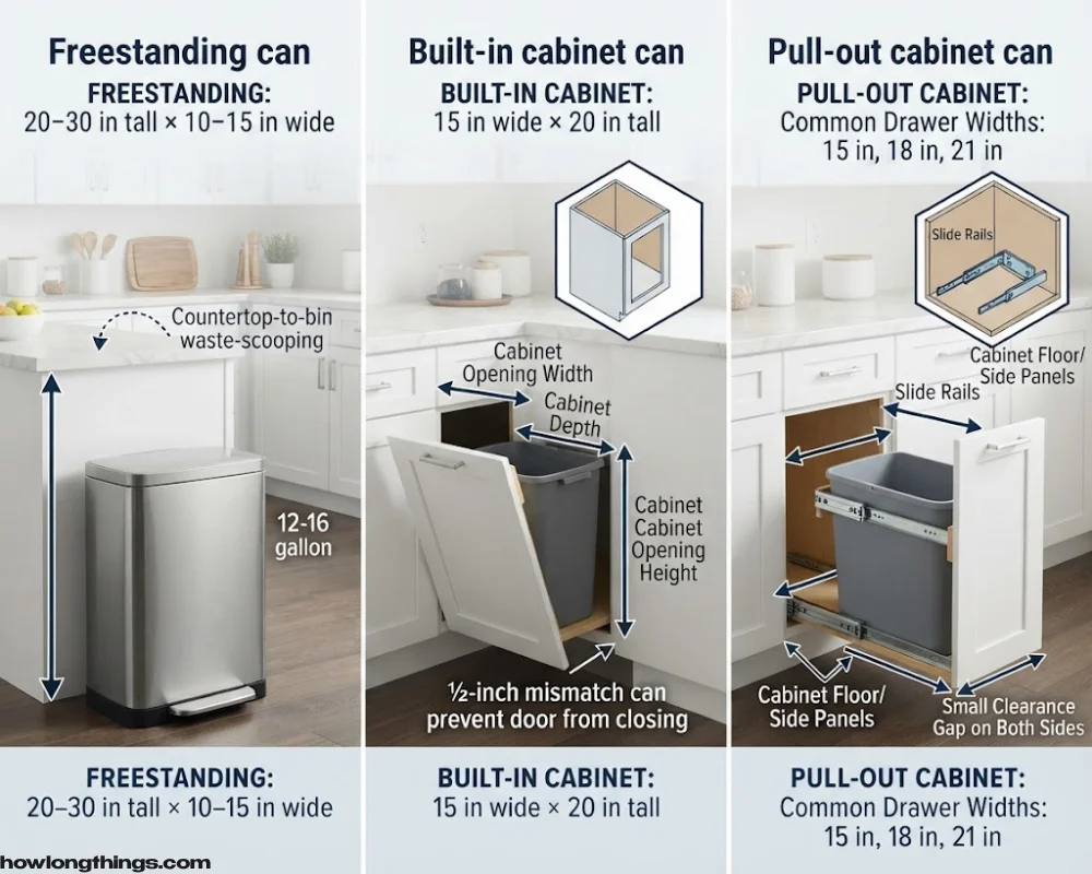 Kitchen Trash Can Dimensions by Type