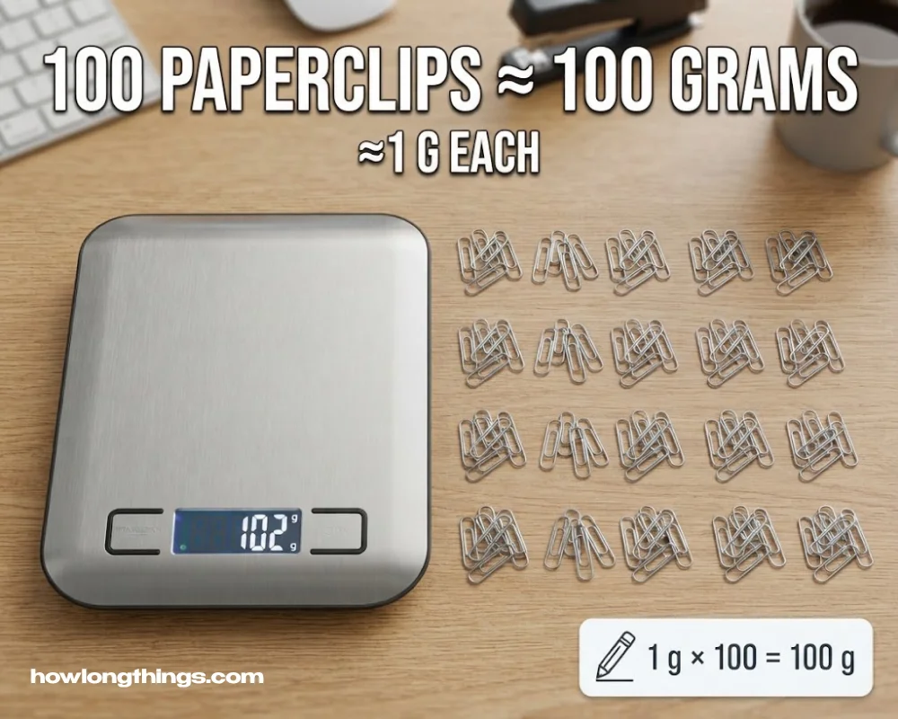 One Hundred Paperclips of 100 grams