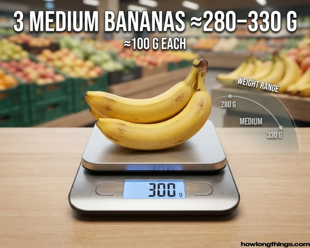 Three Medium Bananas reference 300 grams