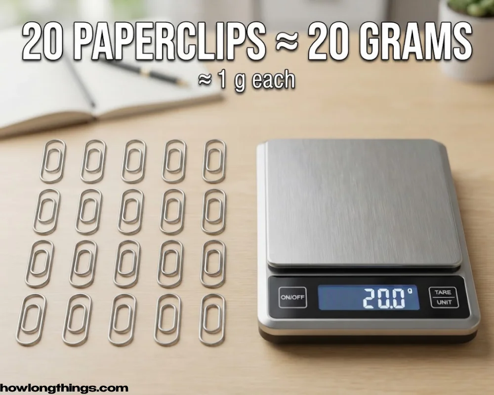 Twenty Standard Paperclips — About 20 Grams