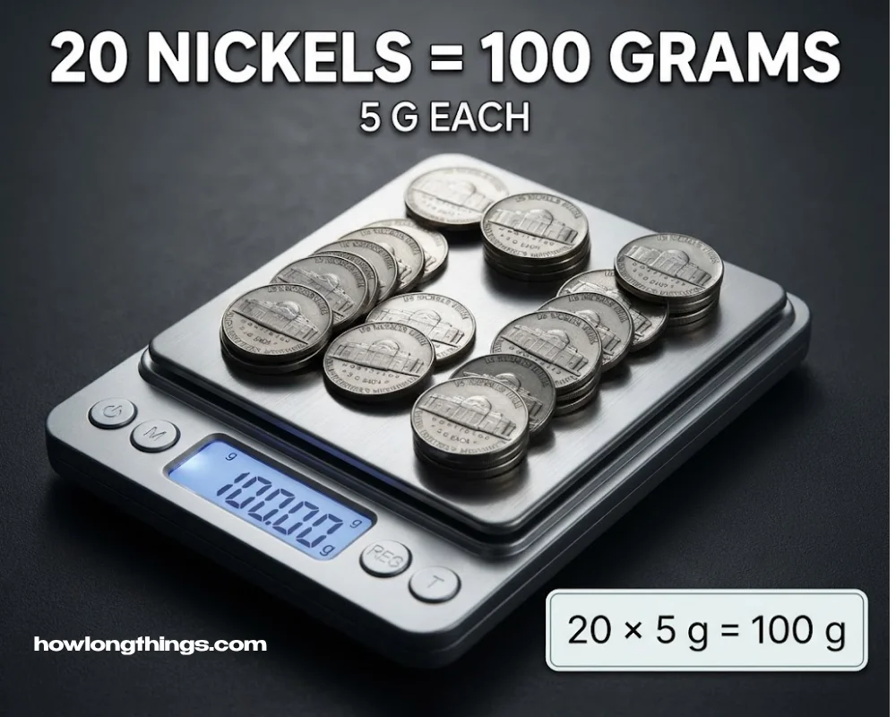 Twenty US Nickels of 100 grams
