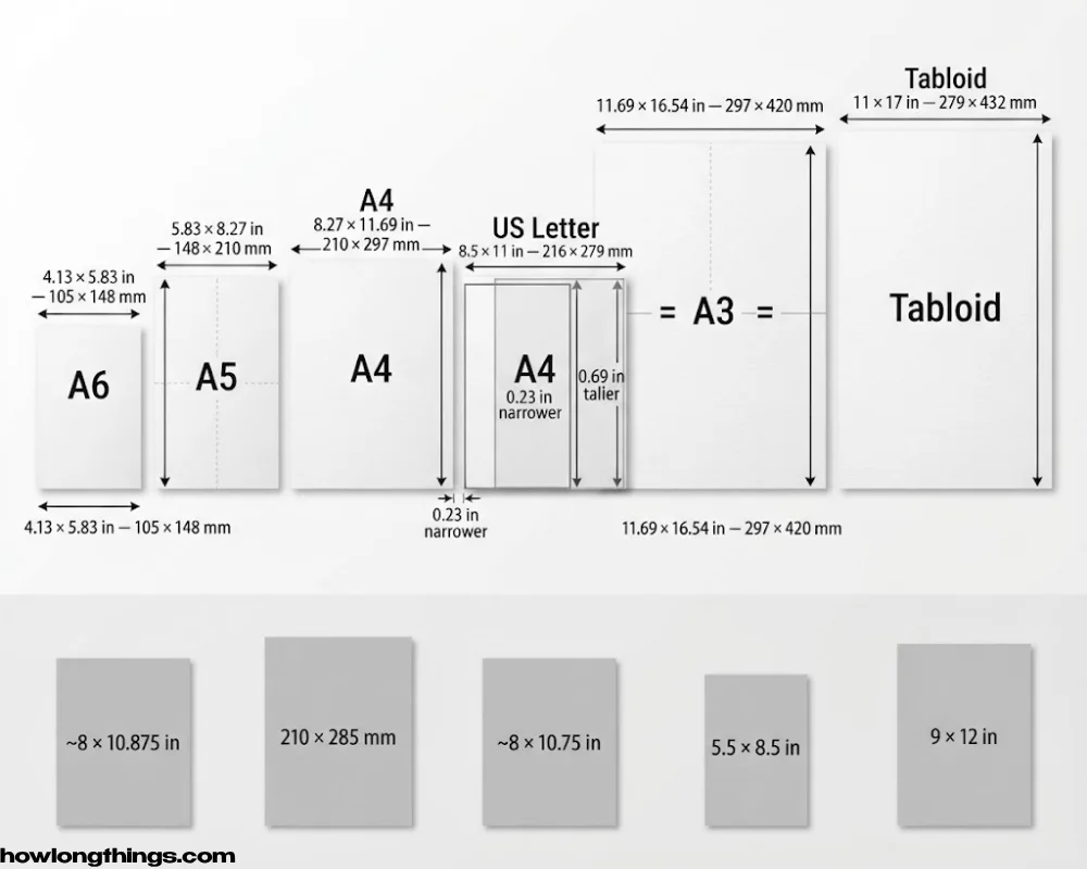 US Letter vs A4 and A5 Magazine Sizes
