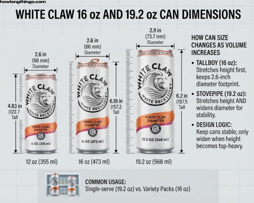 White Claw 16 oz and 19.2 oz Can Dimensions