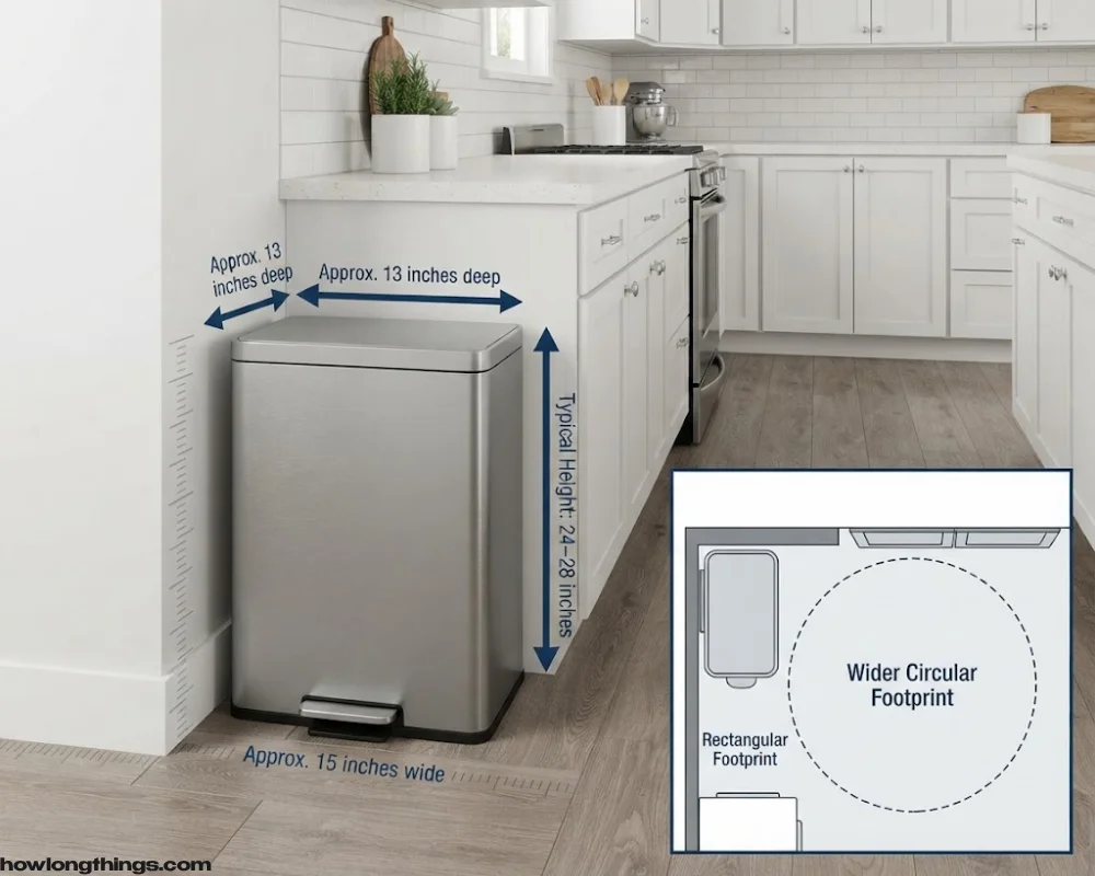 Width and Depth Standards for Rectangular and Slim Kitchen Trash Can Dimensions